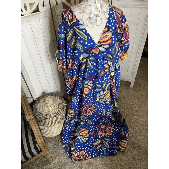 Tabitha Brown Target SIZE 24W 26W Blue Colorful Floral Puff Sleeve Midi Dress - Picture 1 of 8